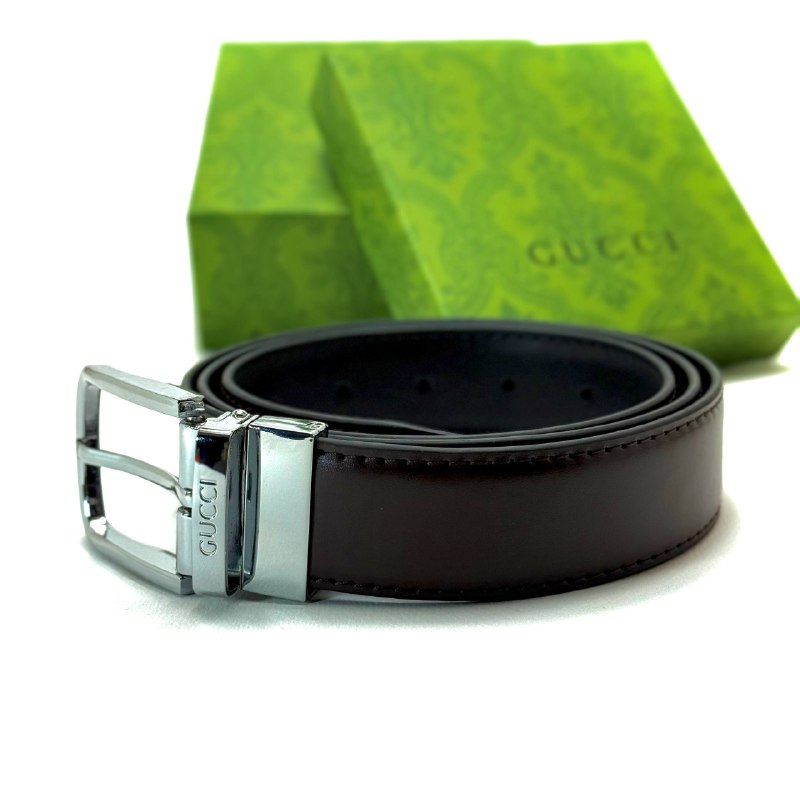 Gucci Buckle Belt — Silver Brown