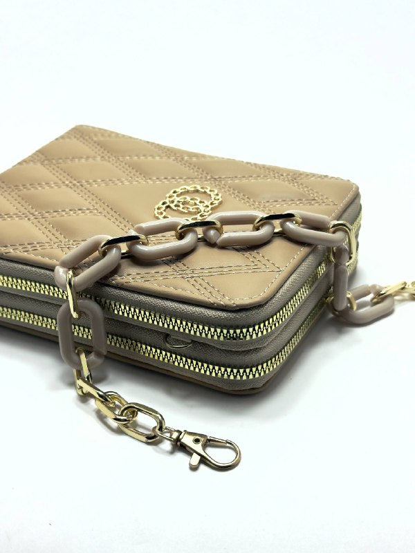 Monaco Quilted Beige Wallet – Double Zip Edition