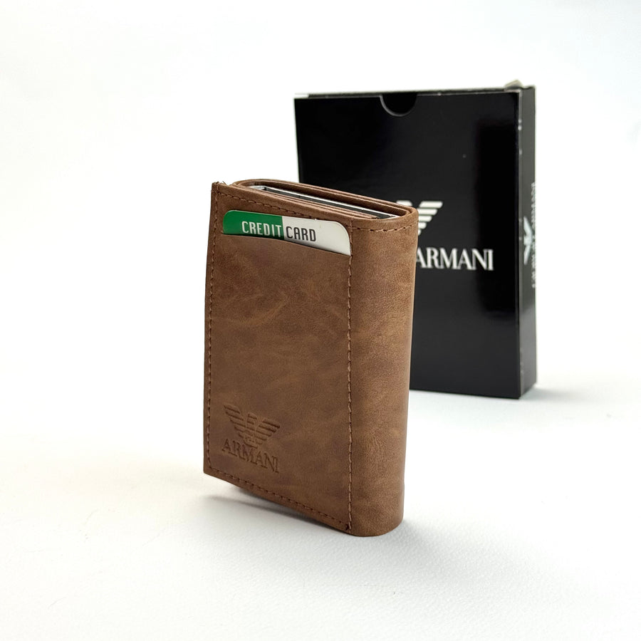 Armani Leather Vertical Wallet – Brown
