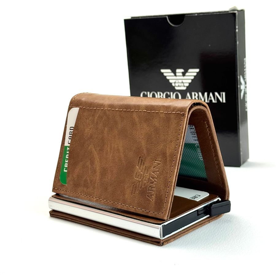Armani Leather Vertical Wallet – Brown