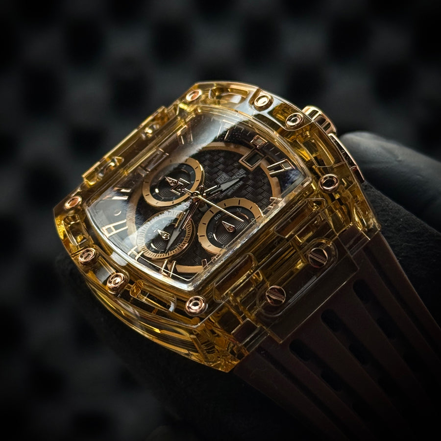 Naviforce Skeleton Chronograph Watch – Transparent Brown Gold