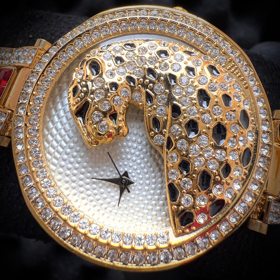 Miss Fox Leopard Crystal Watch- Gold Red (For Her)