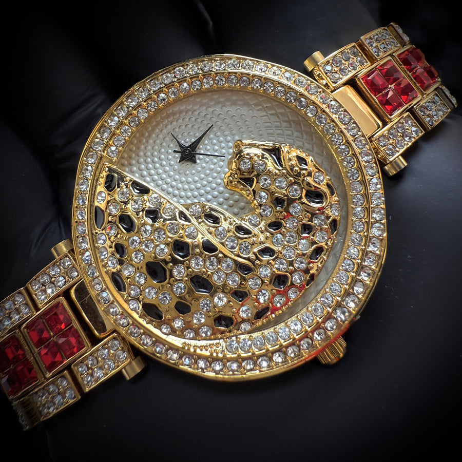 Miss Fox Leopard Crystal Watch- Gold Red (For Her)