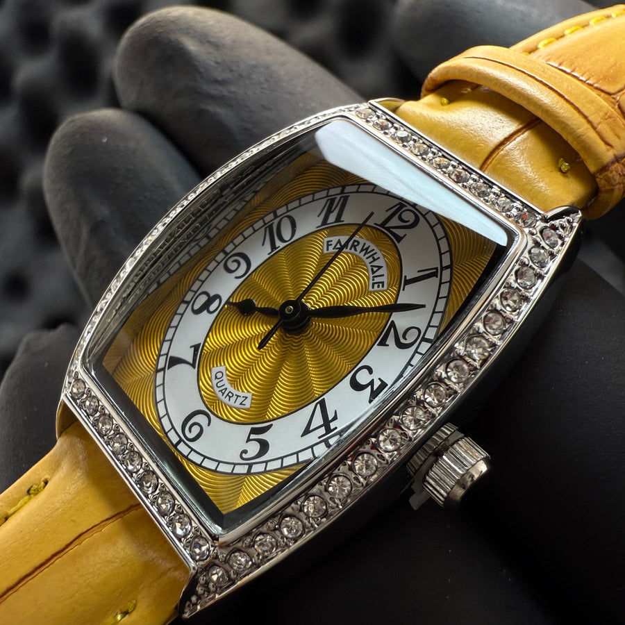 Mark Fairwhale Crystal Rectangle Watch - Silver Yellow (for her)