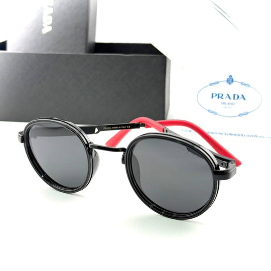 Prada Round Clip-On Sunglasses – Black Frame / Black Lenses