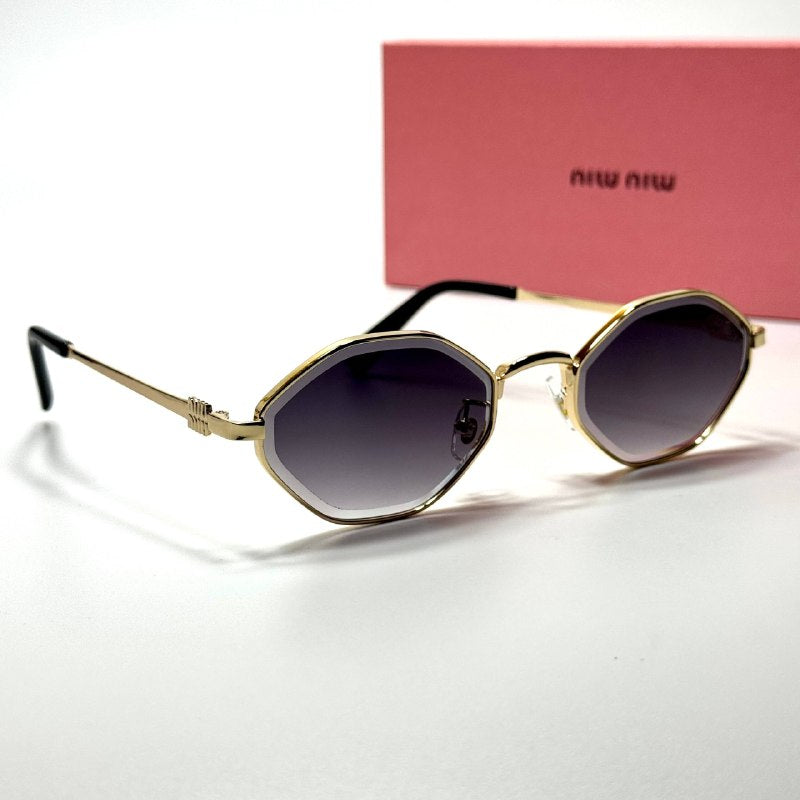 Miu Miu Oval Geometric SMU56Y – Gold Grey Gradient