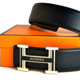 Hermès H Buckle Belt – Black / White / Gold