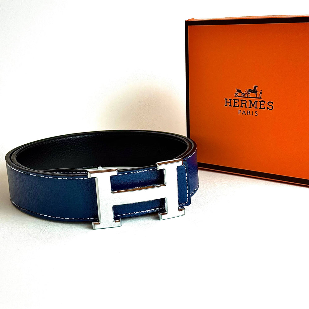 Hermès H Constance Belt – Navy Blue / Silver