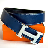 Hermès H Constance Belt – Navy Blue / Silver