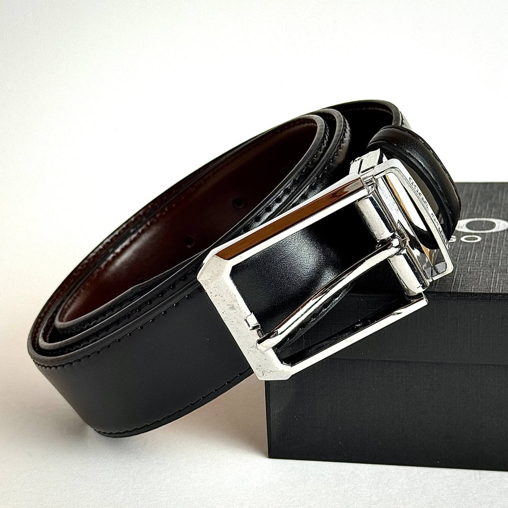 Hugo Boss Reversible Belt – Silver Dark Brown