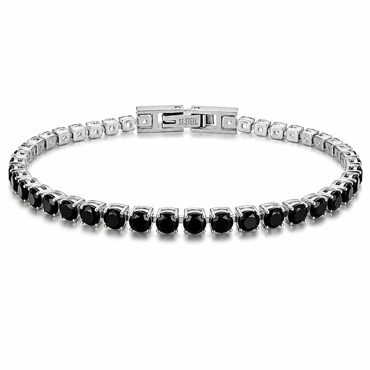 Premium Tennis Bracelet | Silver-Tone Setting, Brilliant Round-Cut Black Diamonds