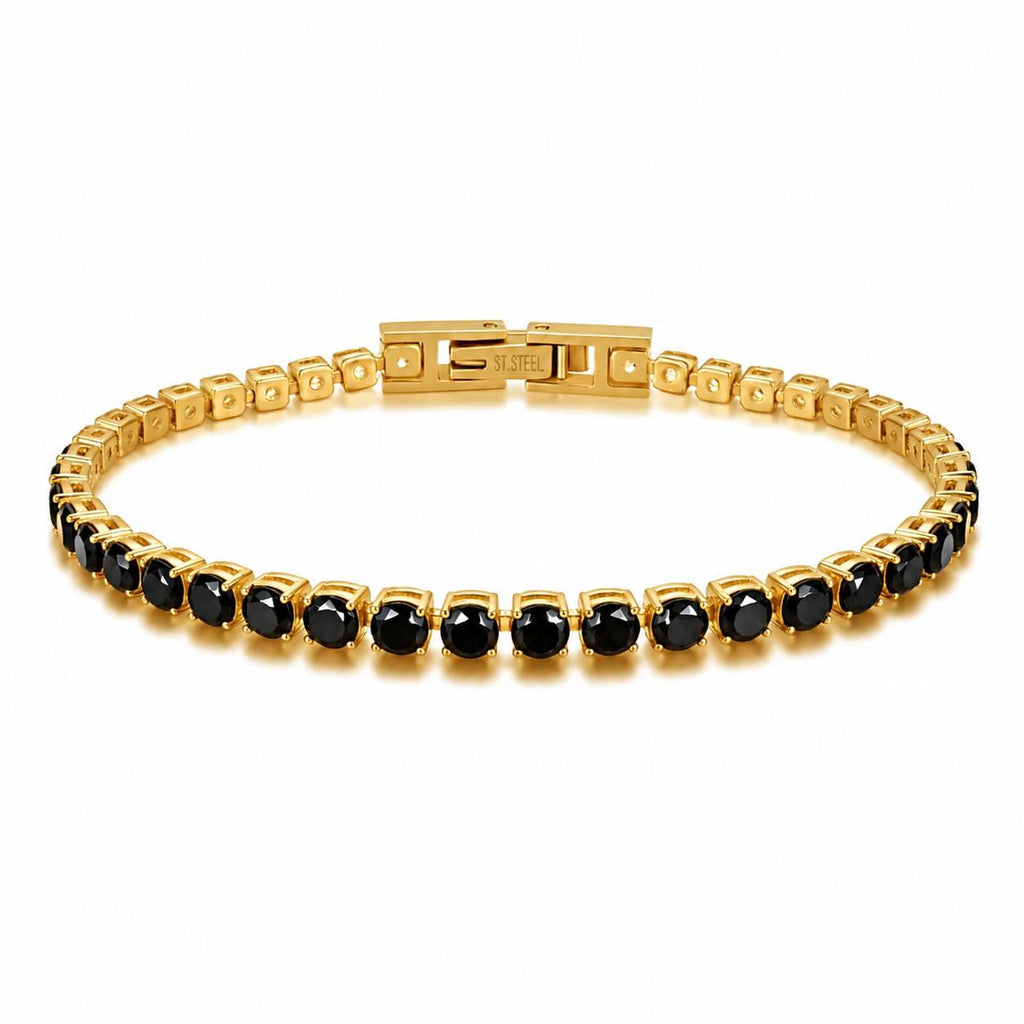 Premium Tennis Bracelet | Gold-Tone Setting, Brilliant Round-Cut Black Diamonds