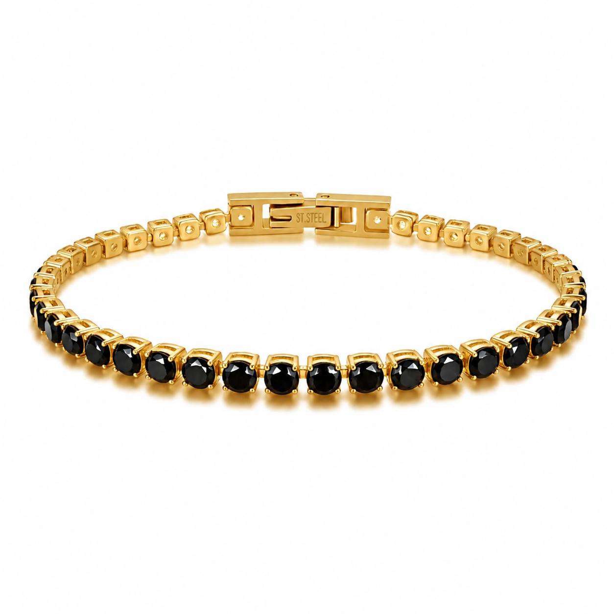 Premium Tennis Bracelet | Gold-Tone Setting, Brilliant Round-Cut Black Diamonds