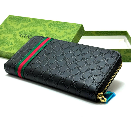 Gucci GG Leather Zip Wallet — Black