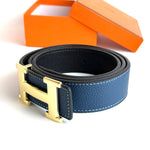 Hermès H Belt – Blue / Gold