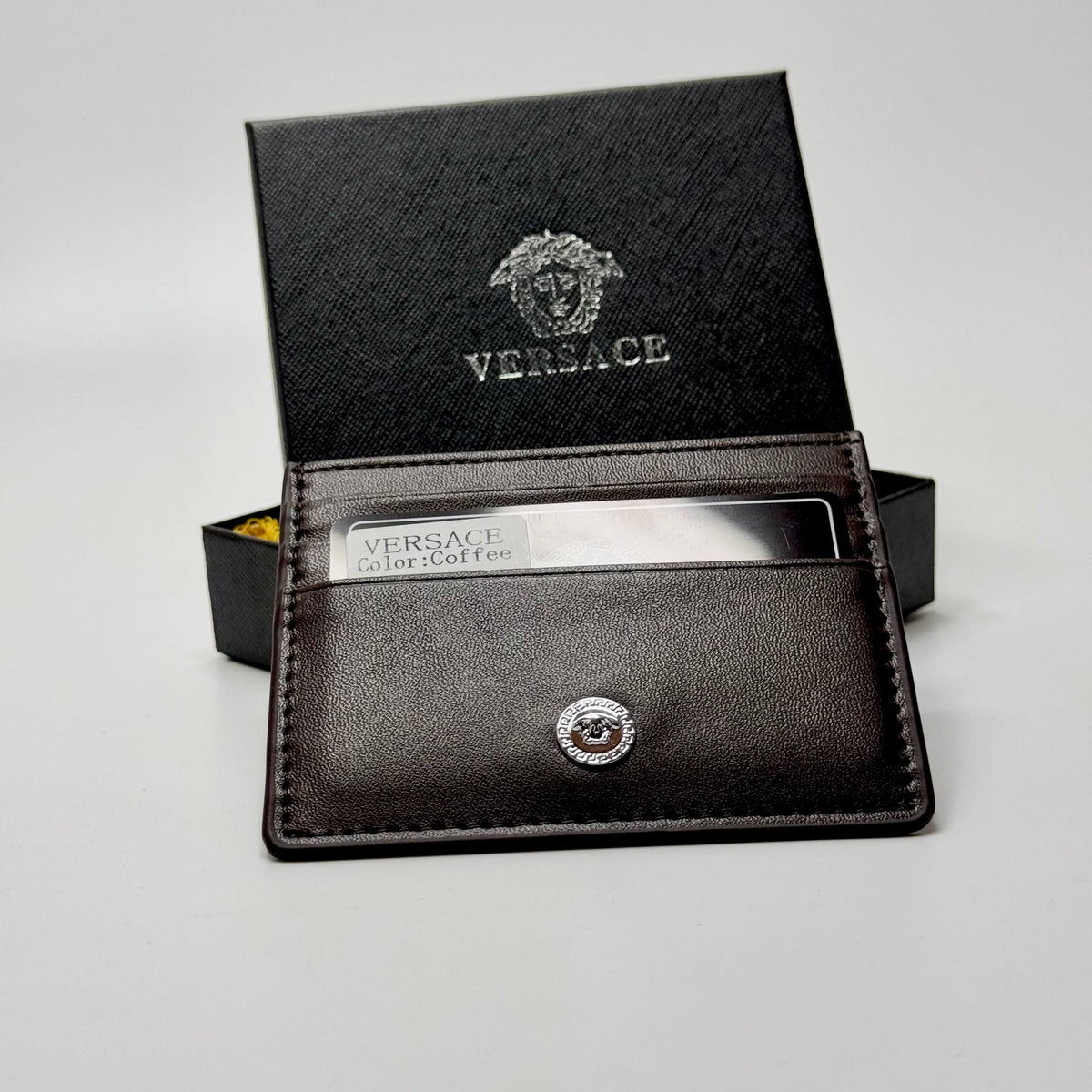 Versace Medusa Leather Card Holder – Coffee Brown