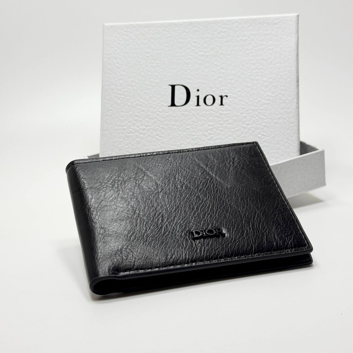 Dior Textured Logo Bifold Wallet – Black