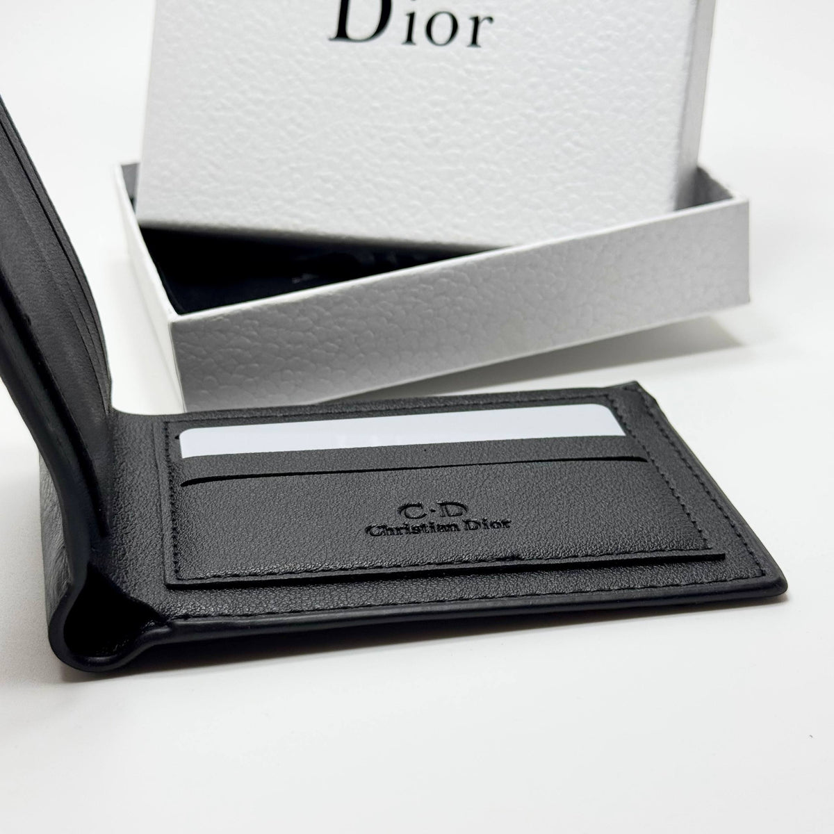 Dior Textured Logo Bifold Wallet – Black
