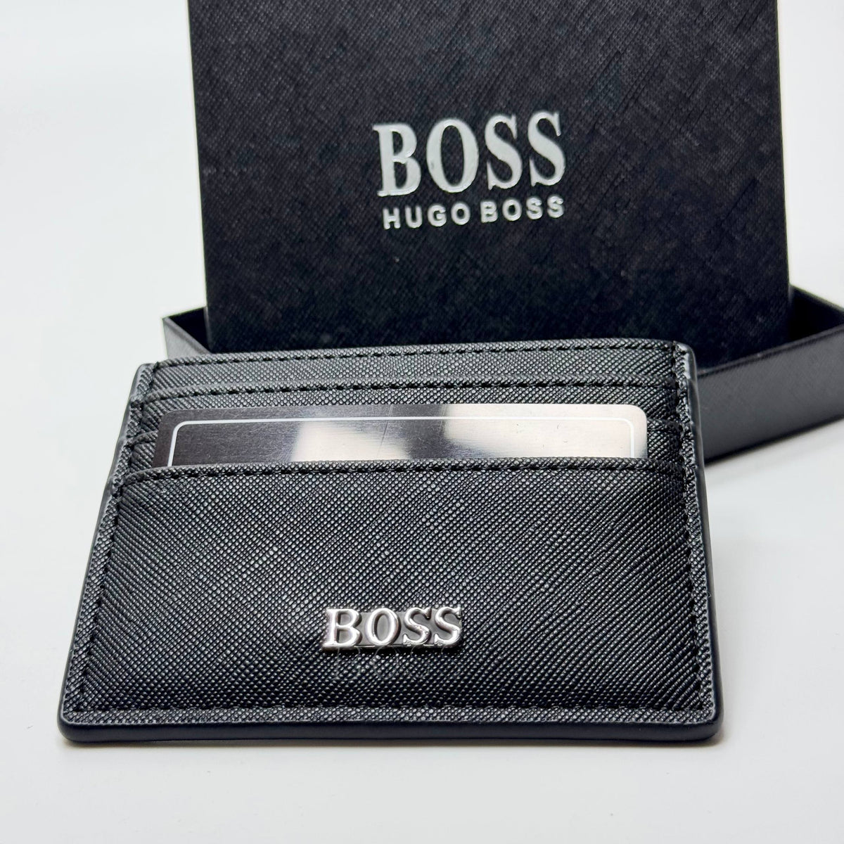 BOSS Crosshatch Logo Card Holder – Black