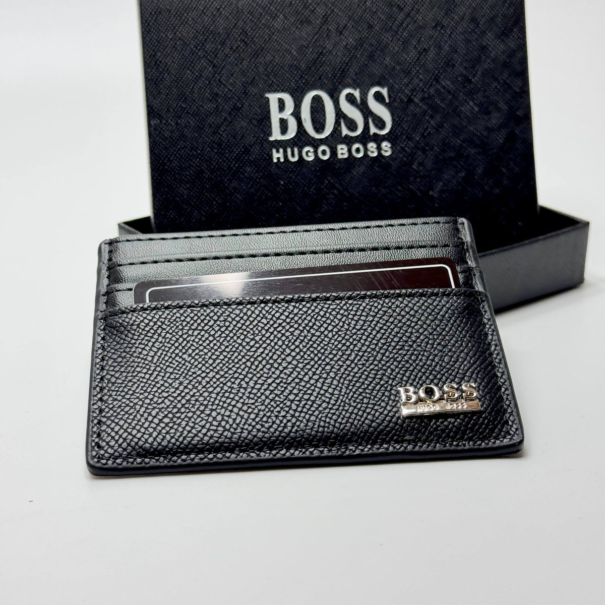 BOSS Crosshatch Textured Card Holder – Black