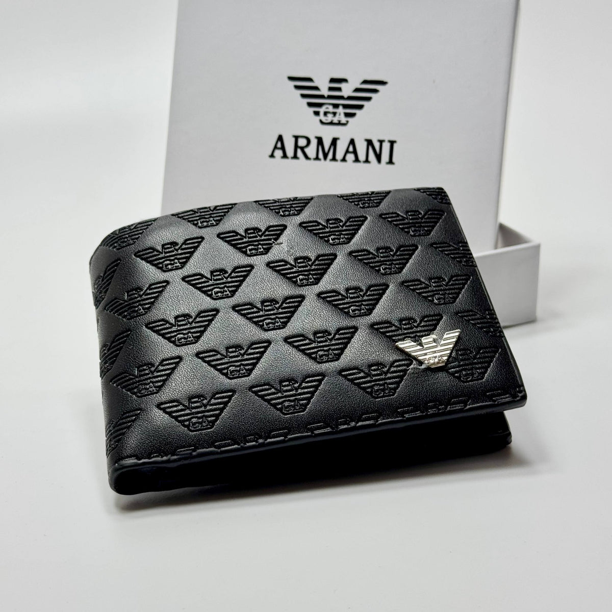 Armani Embossed Bifold Wallet – Black