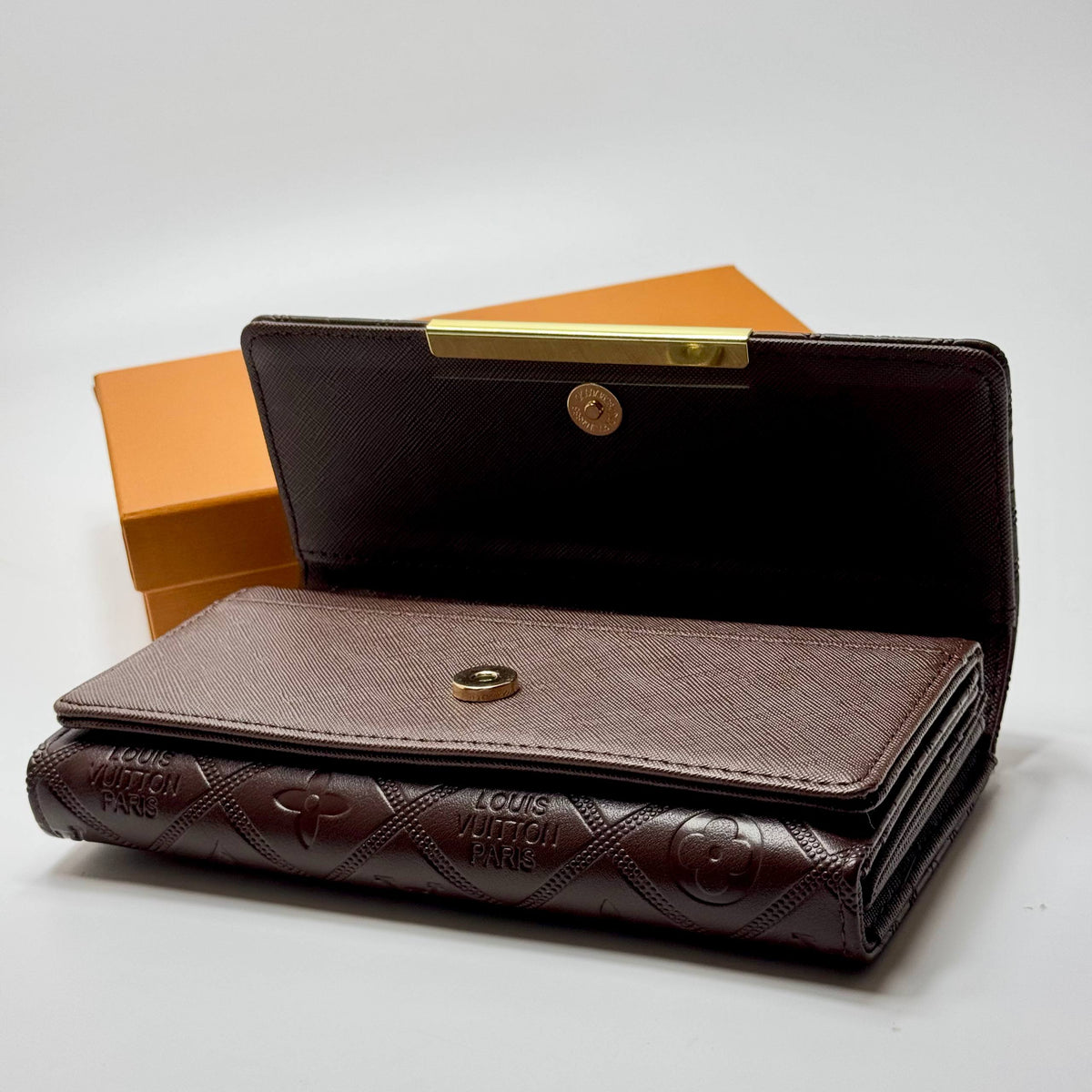 LV Embossed Monogram Wallet – Coffee Brown Gold (For Her)