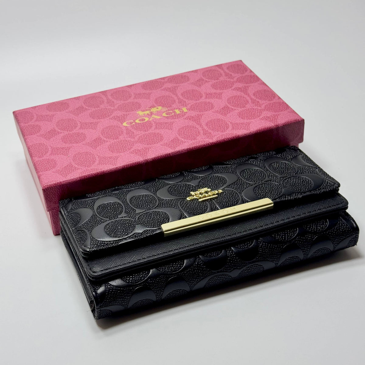 Coach Signature Embossed Wallet – Black Gold (For Her)