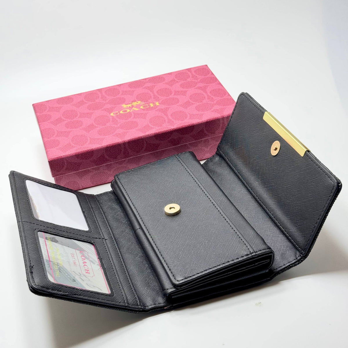 Coach Signature Embossed Wallet – Black Gold (For Her)