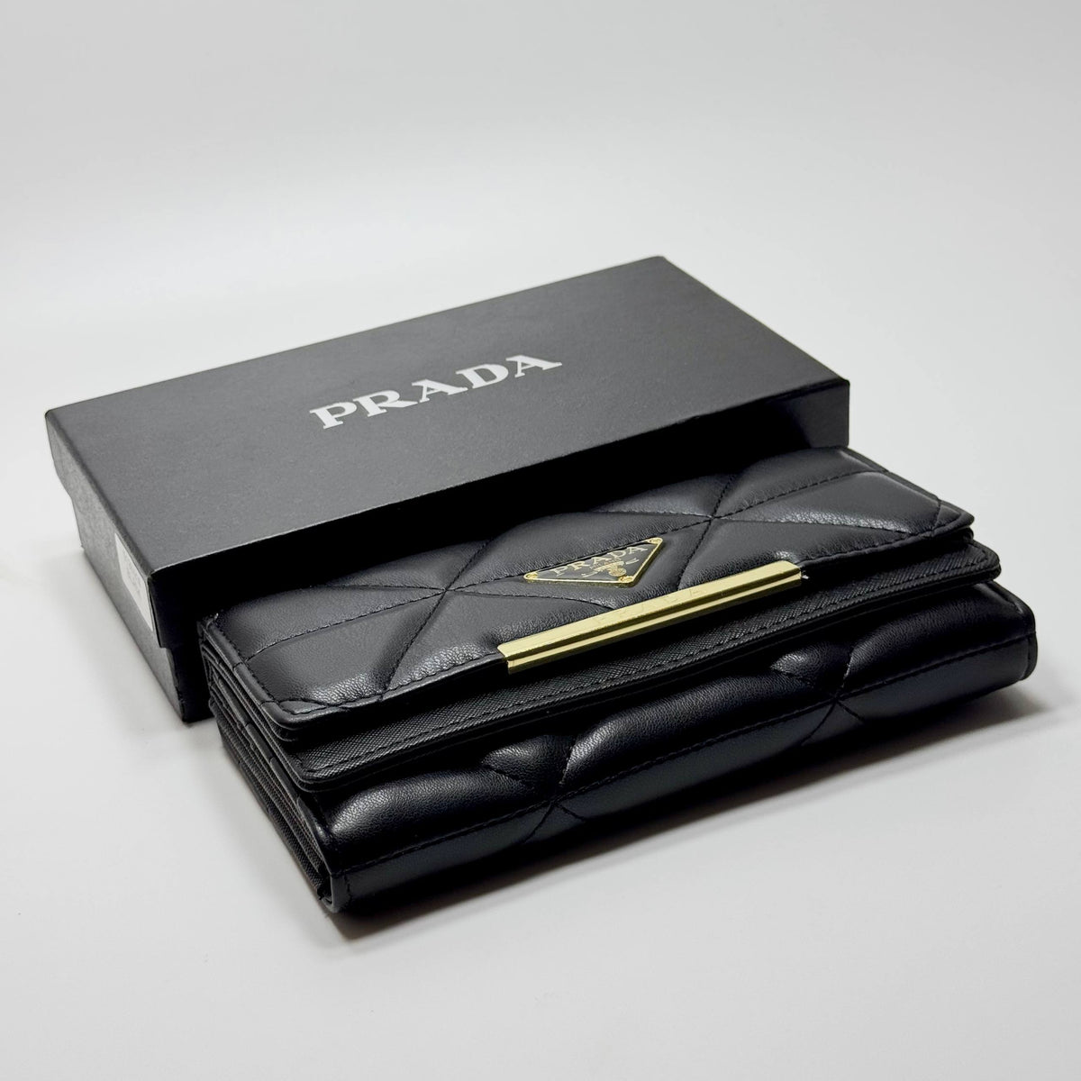 Prada Quilted Triangle Wallet – Black Gold