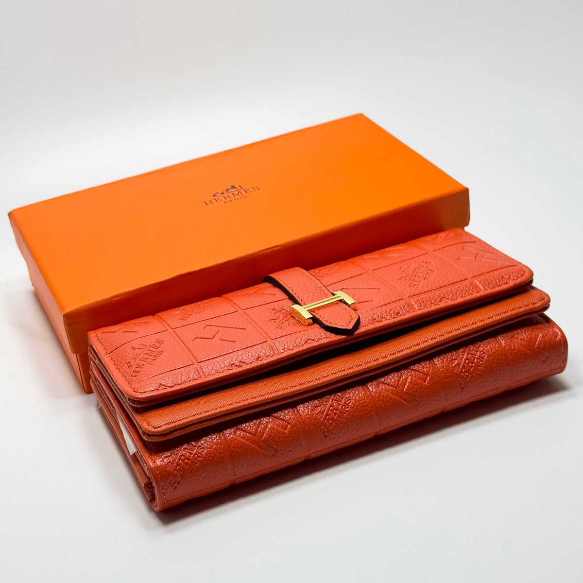 Hermès H-Clasp Embossed Continental Wallet – Orange Gold