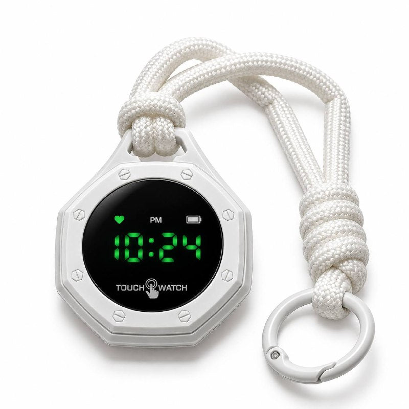 Octagonal Digital Touch Pocket Watch – White Green
