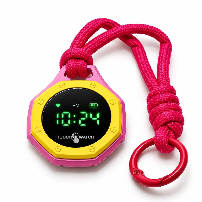 Octagonal Digital Touch Pocket Watch – Pink Yellow