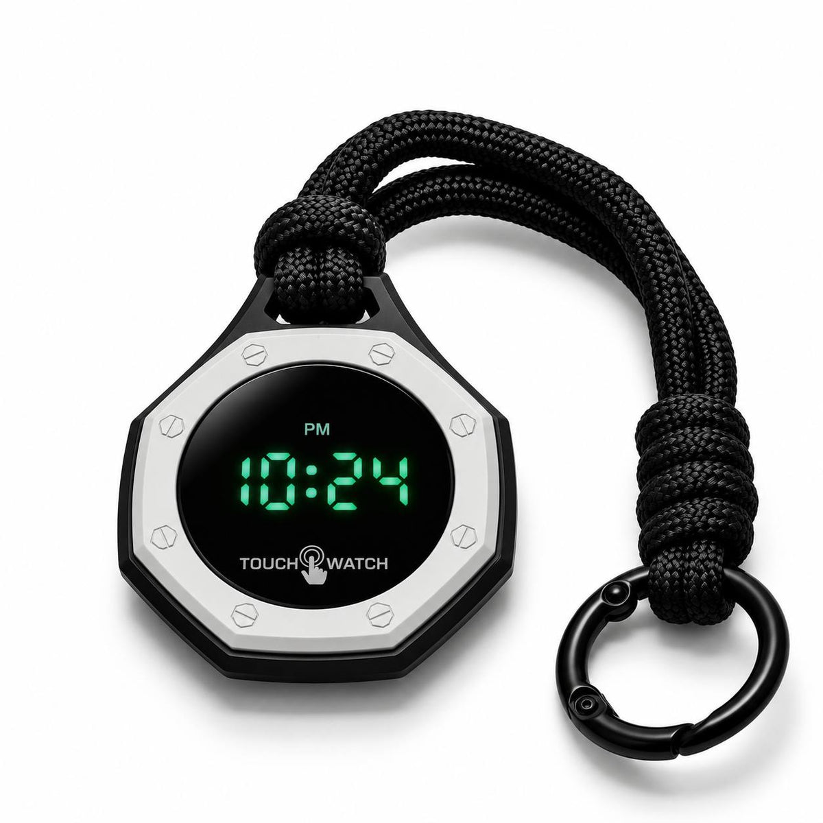 Octagonal Digital Touch Pocket Watch – Black White