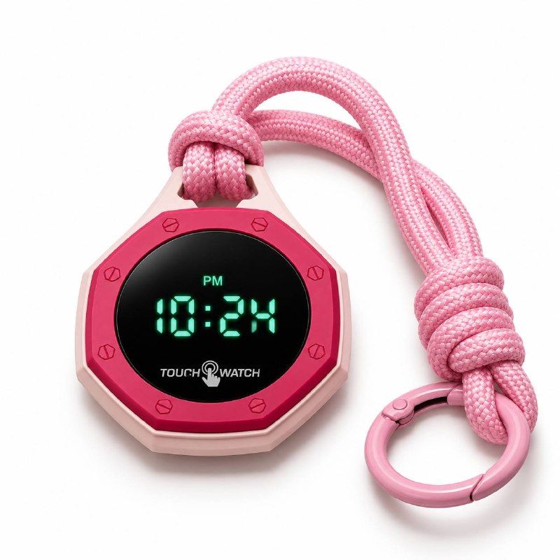 Octagonal Digital Touch Pocket Watch – Pink Fuchsia
