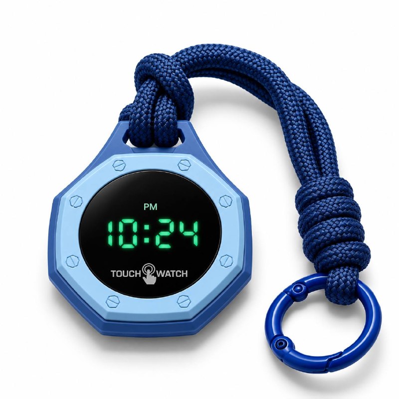Octagonal Digital Touch Pocket Watch – Blue Light Blue