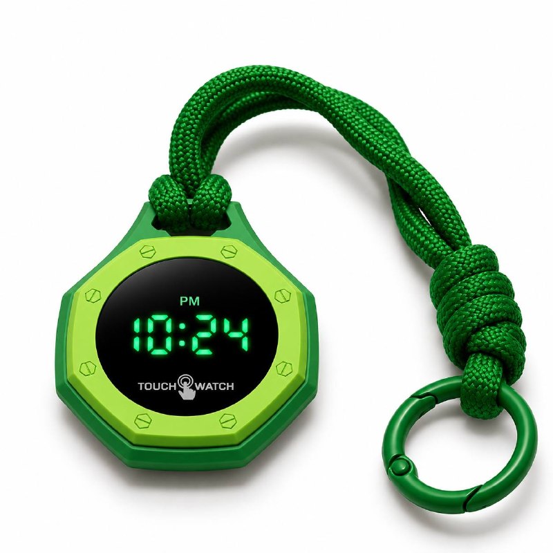 Octagonal Digital Touch Pocket Watch – Green Lime