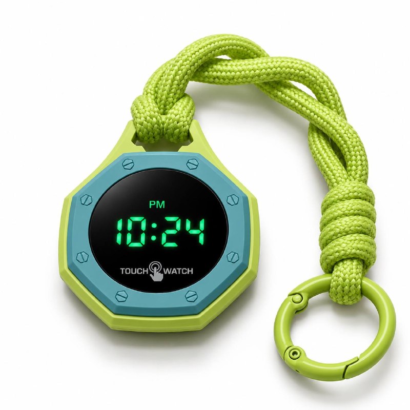 Octagonal Digital Touch Pocket Watch – Lime Green Blue