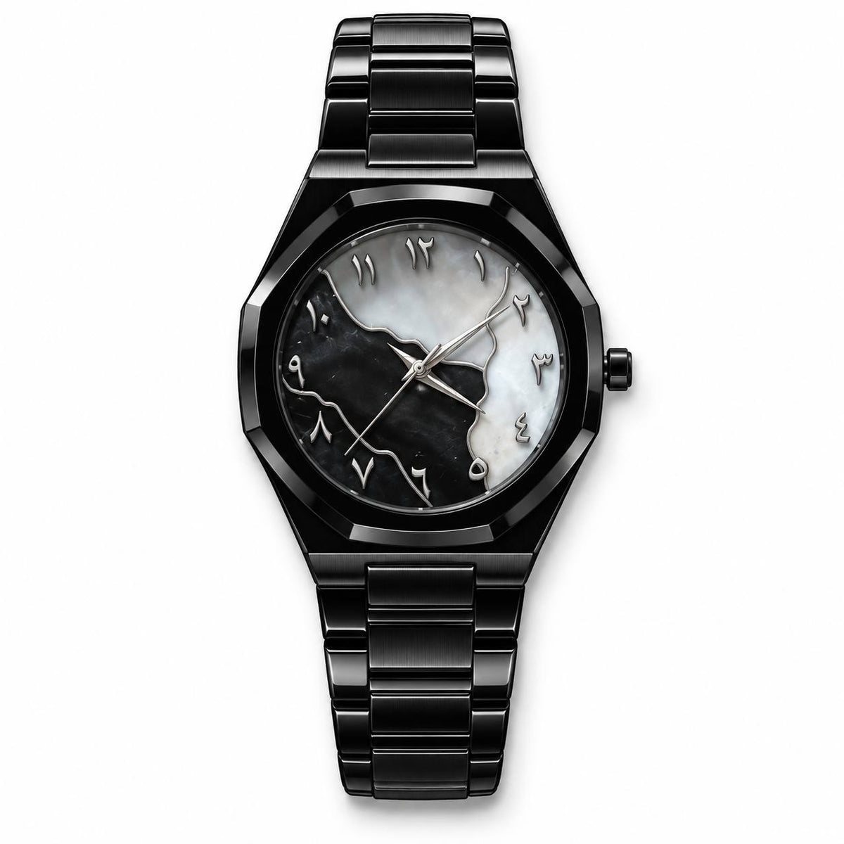 Arabic Numeral Marble Dial – Silver Black
