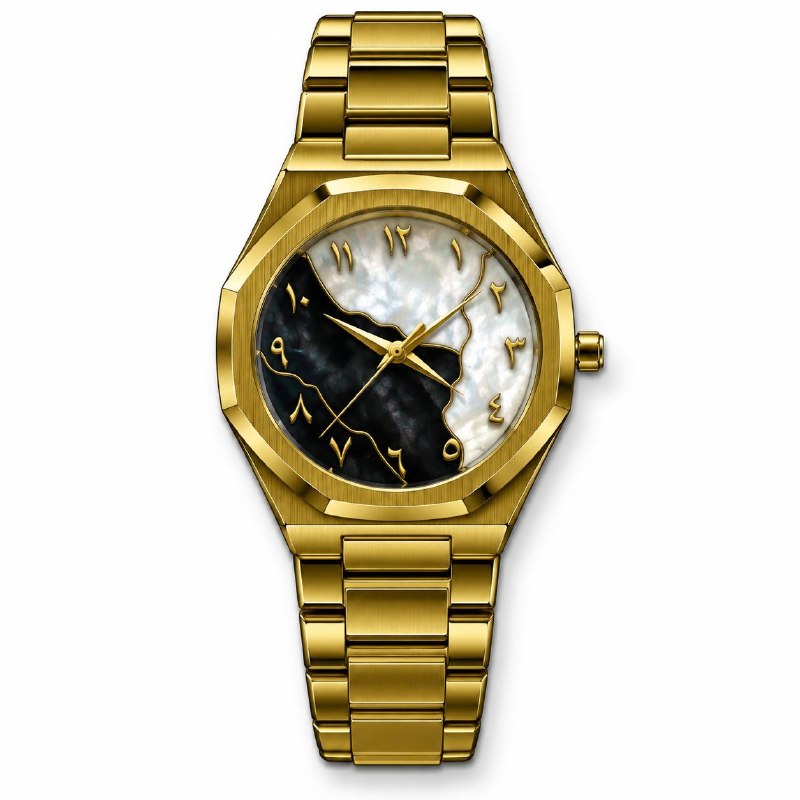 Arabic Numeral Marble Dial – Gold Black White