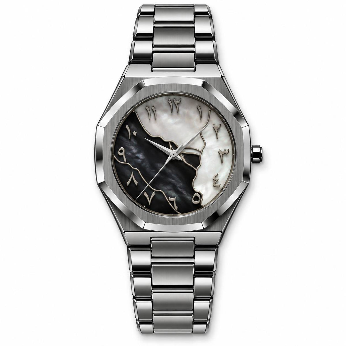 Arabic Numeral Marble Dial – Silver Black White