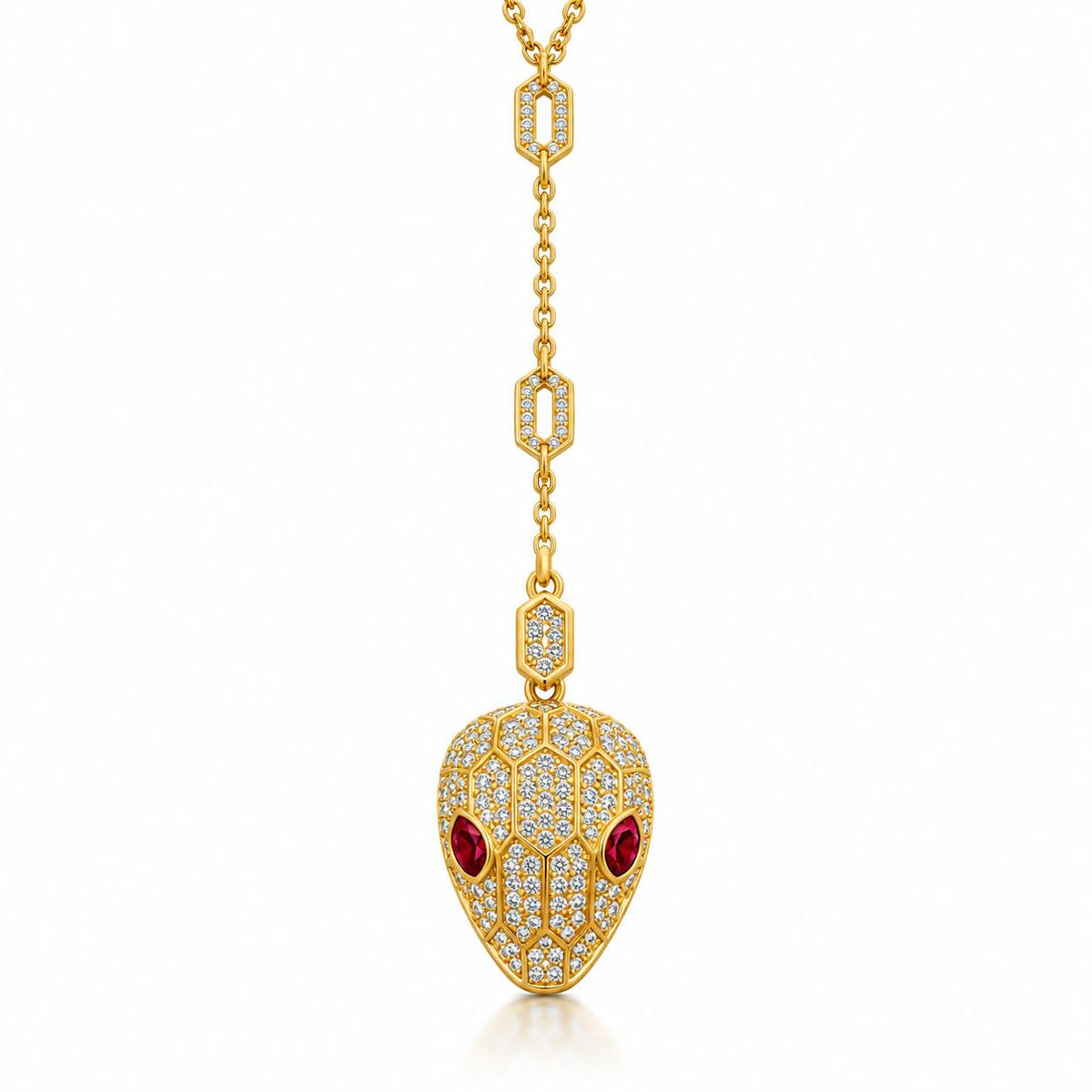 Serpenti Snake Head Pendant Necklace – Gold Diamond Red