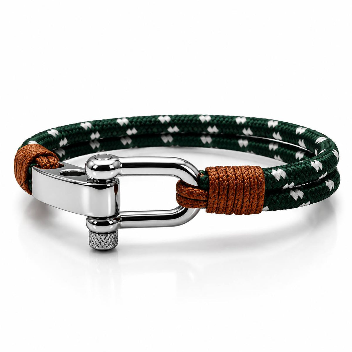 Braided Nautical Rope Bracelet – Green Brown Silver