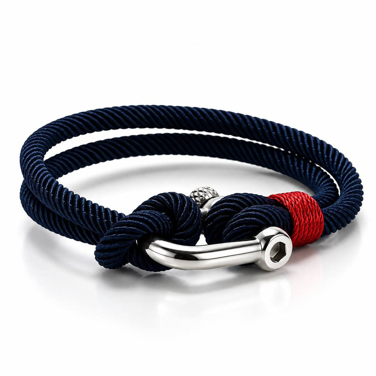 Twisted Nautical Rope Bracelet – Navy Blue Red Silver