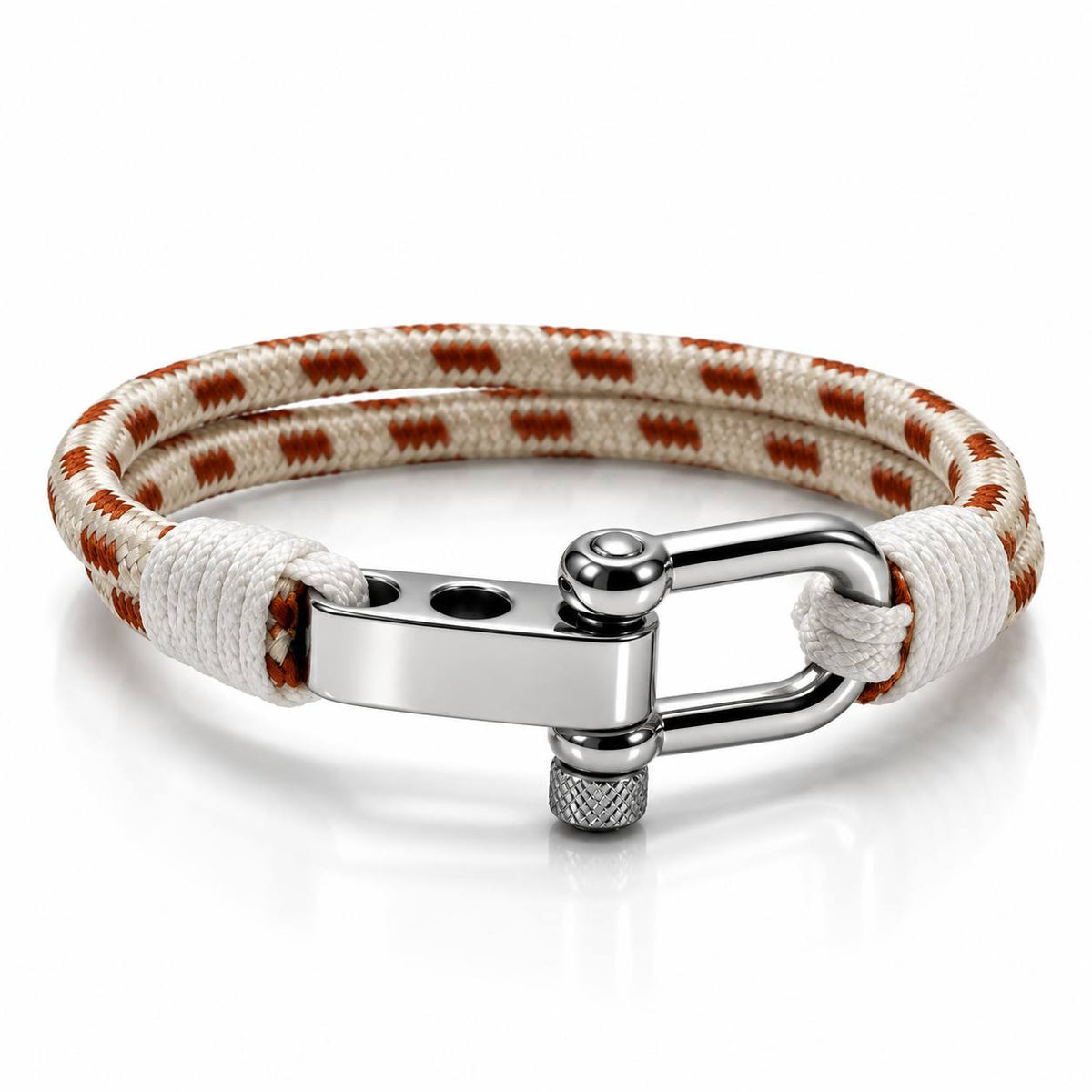 Nautical Rope Shackle Bracelet – White Brown Silver