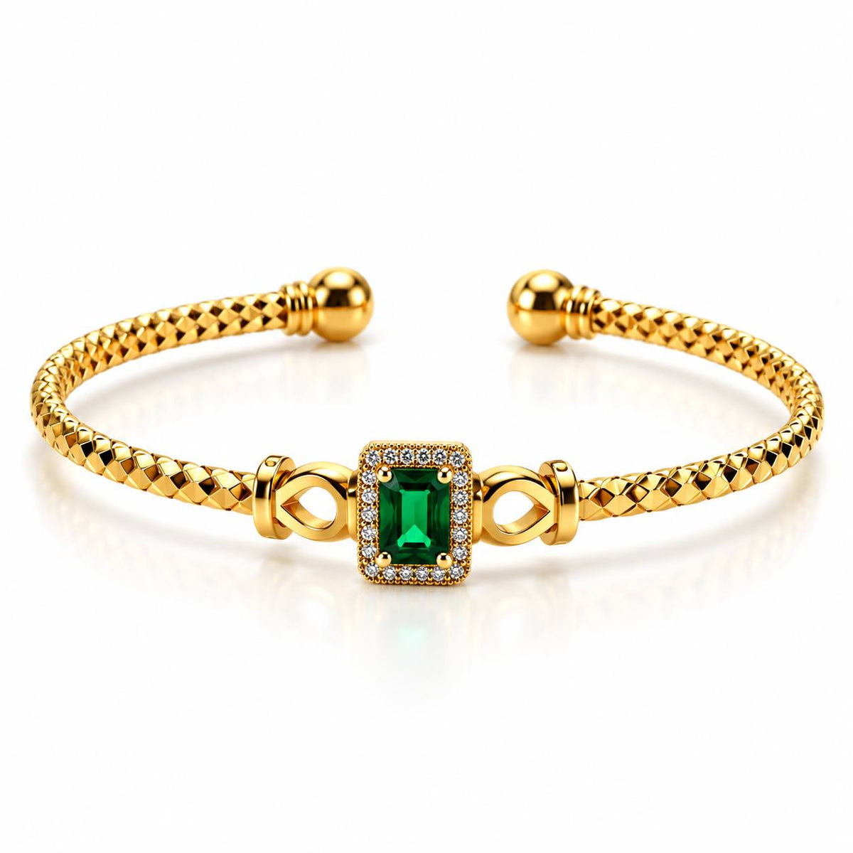 Emerald Green Crystal Cuff Bracelet – Gold Green