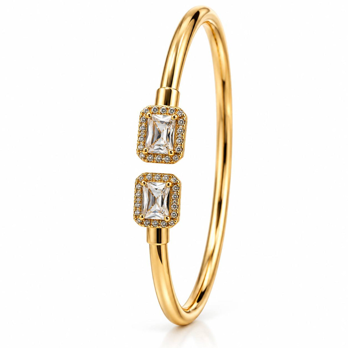 Emerald Cut Crystal Open Bangle Bracelet – Gold Diamond