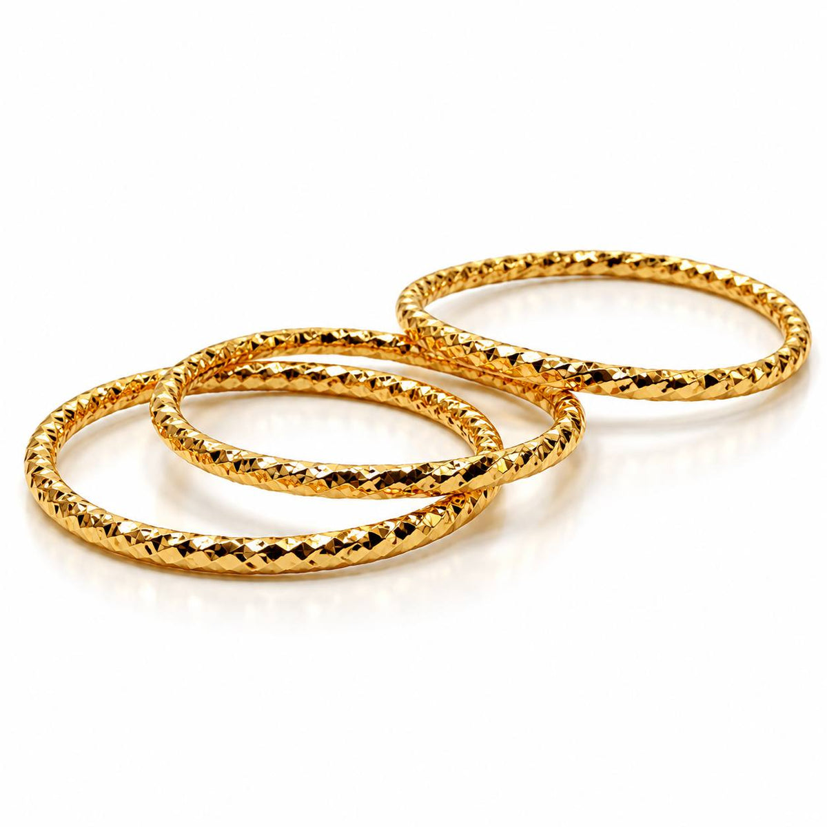 Diamond-Cut Stacking Bangle Bracelet Set – Gold