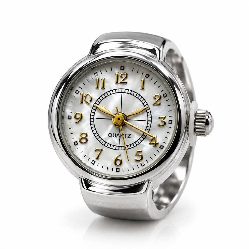 Classic Quartz Ring Watch – Silver Gold White