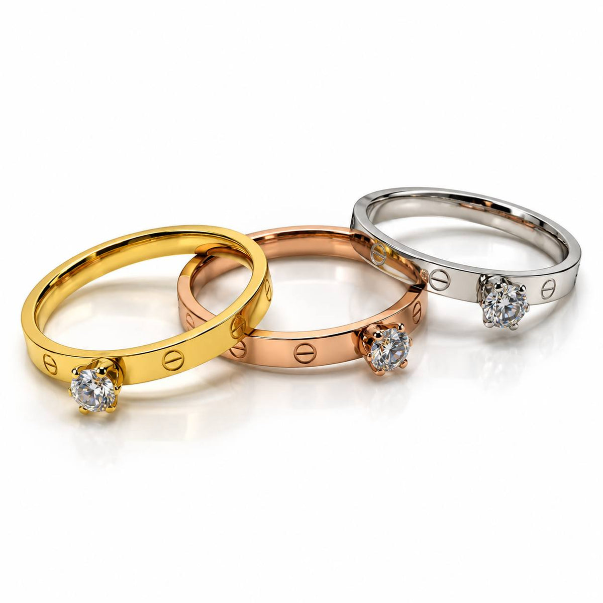3 in 1 Love Screw Solitaire Ring – Gold-Silver-Rose Gold