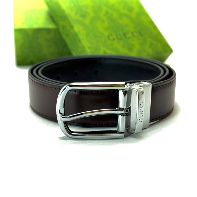 Gucci Buckle Belt — Silver Brown